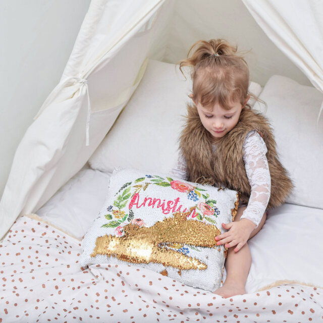 Flower Girl Gift, Sequin Pillow, Girls Babys Room Nursery Custom Baby Shower Gift - image 1
