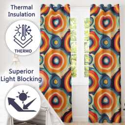 Abstract Concentric Circles Layered Rings Bold Color Seamless Pattern Readymade Eyelet Ring Top Thermal 100% Blackout Curtains - thumbnail 3