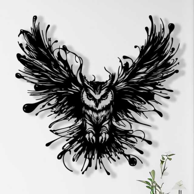 Flying Owl Metal Wall Art, Rustic Animal Silhouette Decor - image 1