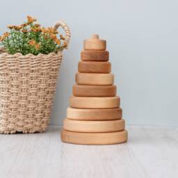 Wooden Pyramid Ring Stacker Toy For 1 Year Old, Montessori Waldorf Toddler, Nursery Decor, Unique Baby Boy Girl Birthday Gift - thumbnail 4