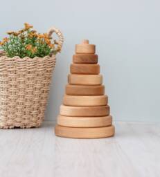 Wooden Pyramid Ring Stacker Toy For 1 Year Old, Montessori Waldorf Toddler, Nursery Decor, Unique Baby Boy Girl Birthday Gift - thumbnail 1
