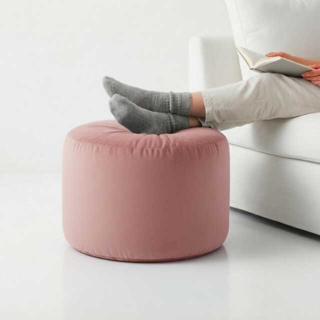 Bean Bag Pouffe Footstools Rose Pink Velvet Round Ottoman Style Footstool Pouf - image 1