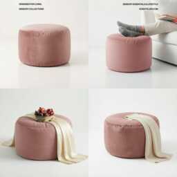 Bean Bag Pouffe Footstools Rose Pink Velvet Round Ottoman Style Footstool Pouf - thumbnail 3