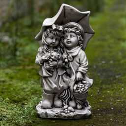 Girl & Boy With Umbrella Statue Brother Sister Sculpture Garden Family Decor Cement Memorial Kids Figurine Outdoor Pair Ornament - thumbnail 3