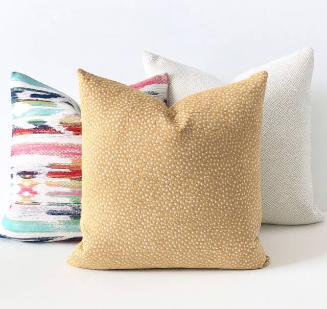 Golden Ochre Yellow Chenille Confetti Polka Dot Decorative Throw Pillow Cover - image 1