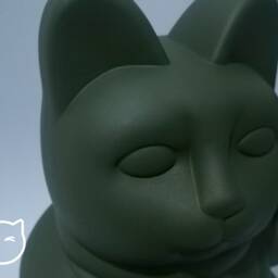 Olive Green Lucky Cat Hand Painted Maneki Neko - 7 Inch - thumbnail 2