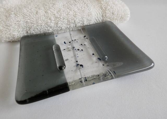 Fused Glass Soap Dish in Gray & Silver By Bprdesigns - image 1