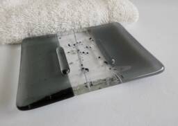 Fused Glass Soap Dish in Gray & Silver By Bprdesigns