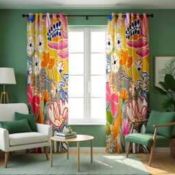 Bright Floral Curtains, Colorful Abstract Flower Drapes, Boho Art Print Window Panels, Custom Made To Measure Curtains - thumbnail 3