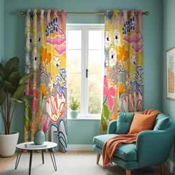 Bright Floral Curtains, Colorful Abstract Flower Drapes, Boho Art Print Window Panels, Custom Made To Measure Curtains - thumbnail 2