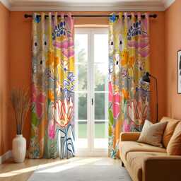 Bright Floral Curtains, Colorful Abstract Flower Drapes, Boho Art Print Window Panels, Custom Made To Measure Curtains