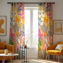 Bright Floral Curtains, Colorful Abstract Flower Drapes, Boho Art Print Window Panels, Custom Made To Measure Curtains - thumbnail 4