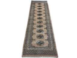 2.6x8 Sepia 3 Ply Handmade Bokhara Runner Rug - Hallway Stairs Carpet, Extra Thick Pile