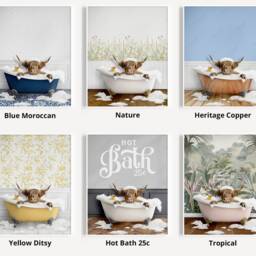 Scottish Highland Cow in A Bath Print, Bathing, Funny Bathroom Print, Animal Bathtub, Tub Whimsy - thumbnail 3