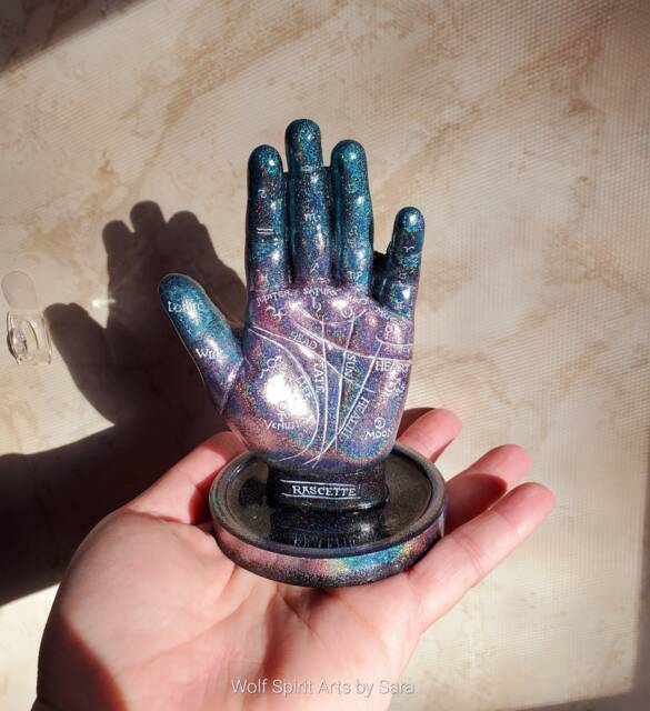 Holographic Palmistry Hand, Resin Art, Decor, Handmade Altar Home Table Divination, Decor - image 1