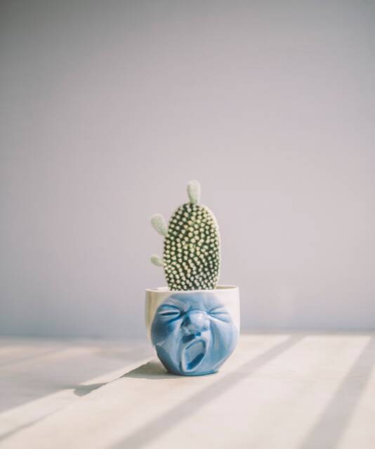 Handmade Ceramic Yawning Face Planter, Succulent Cactus Pot - image 1