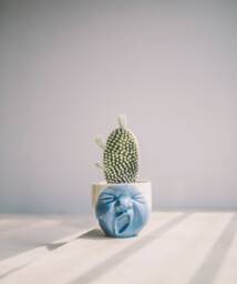 Handmade Ceramic Yawning Face Planter, Succulent Cactus Pot