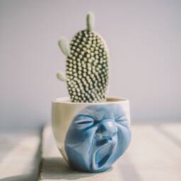 Handmade Ceramic Yawning Face Planter, Succulent Cactus Pot - thumbnail 2