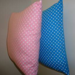 Blue Polka Dot Pillow, Handmade Kids Room Cushion - 16x16 - thumbnail 2