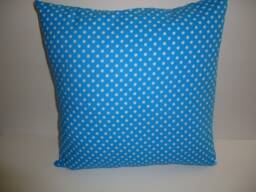 Blue Polka Dot Pillow, Handmade Kids Room Cushion - 16x16 - thumbnail 1