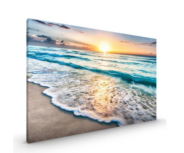 Sunset Beach Canvas Framed Glossy Coated Premium With Metal Hanger Various Sizes - image 1