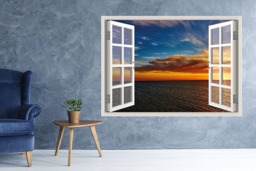 Beach Sundown Dusk View Window 3D Wall Decal Art Removable Wallpaper Mural Sticker Vinyl Home Decor - thumbnail 1