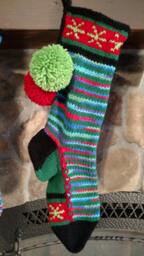 Hand Knit Christmas Stocking Green Red Blue Snowflake Detail By Santa's Works - thumbnail 1