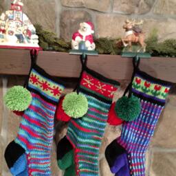 Hand Knit Christmas Stocking Green Red Blue Snowflake Detail By Santa's Works - thumbnail 3