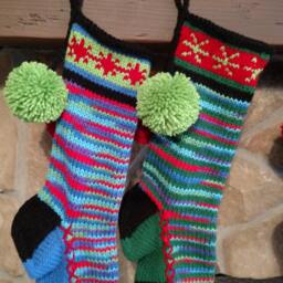 Hand Knit Christmas Stocking Green Red Blue Snowflake Detail By Santa's Works - thumbnail 2