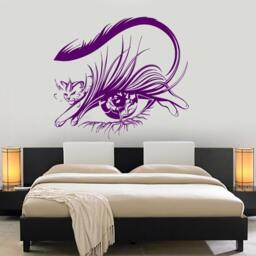 Wall Vinyl Decal Cat Shaped Eye With Lashes As Tree Roots Pop Art Cool Abstract Modern Home Decor - #1106Dz - thumbnail 2