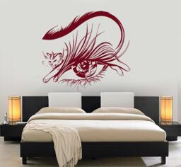 Wall Vinyl Decal Cat Shaped Eye With Lashes As Tree Roots Pop Art Cool Abstract Modern Home Decor - #1106Dz - thumbnail 1