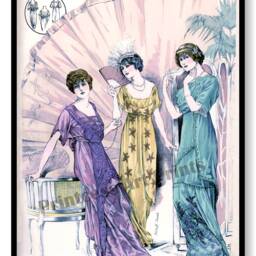 Edwardian Fashion Illustrations Set Of 3 Art Prints Ladies Costumes, Party Dresses, Masquerade - thumbnail 2