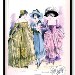 Edwardian Fashion Illustrations Set Of 3 Art Prints Ladies Costumes, Party Dresses, Masquerade - thumbnail 3