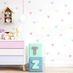 Pastel Watercolour Heart Wall Stickers For Kids' Bedroom, Nursery, Playroom - PVC-Free, No Odour Reusable Peel & Stick Fabric Decal - thumbnail 4