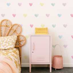 Pastel Watercolour Heart Wall Stickers For Kids' Bedroom, Nursery, Playroom - PVC-Free, No Odour Reusable Peel & Stick Fabric Decal