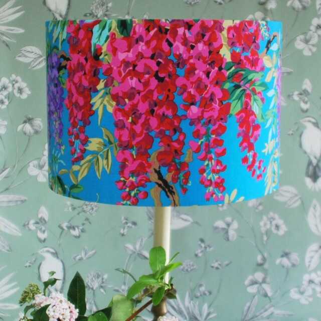 Handmade Wisteria Floral Lampshade, Gold Mirror Lining, Teal Background - image 1