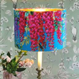 Handmade Wisteria Floral Lampshade, Gold Mirror Lining, Teal Background - thumbnail 3