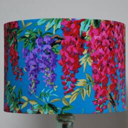 Handmade Wisteria Floral Lampshade, Gold Mirror Lining, Teal Background - thumbnail 2