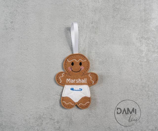 Baby Gingerbread Personalised Boy Or Girl Felt Christmas Tree Ornament, Hanging Decoration, Babies 1st Gift - image 1