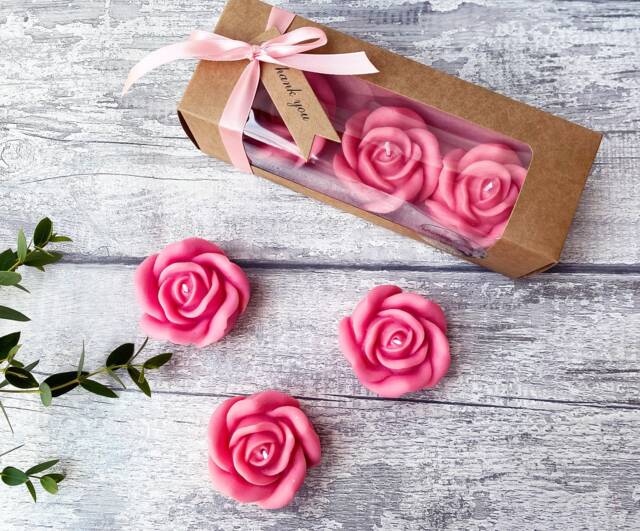 Rose Shaped Candles Gift Set, Pink Candle Birthday Ideas, Ideas For Her, Decorative Candles, Thank You Her - image 1