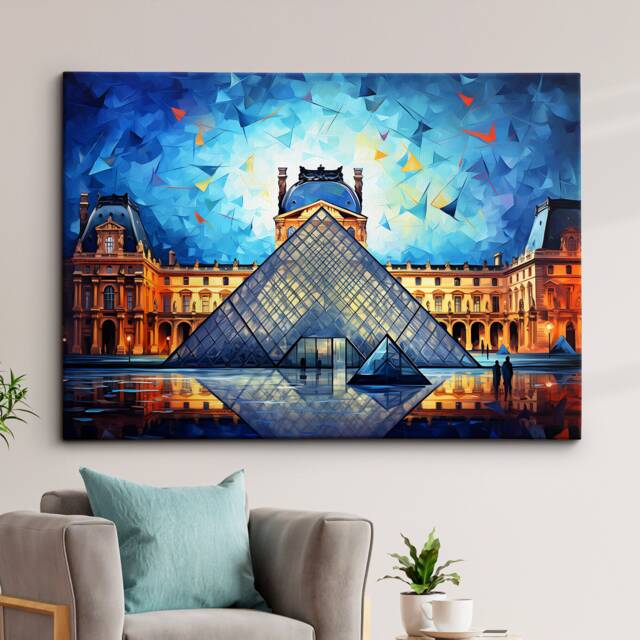 Louvre Museum Paris France Starry Night Painting Van Gogh Wall Art, Framed Canvas Poster Print, Home Kitchen Office Room Decor, Gifts - image 1