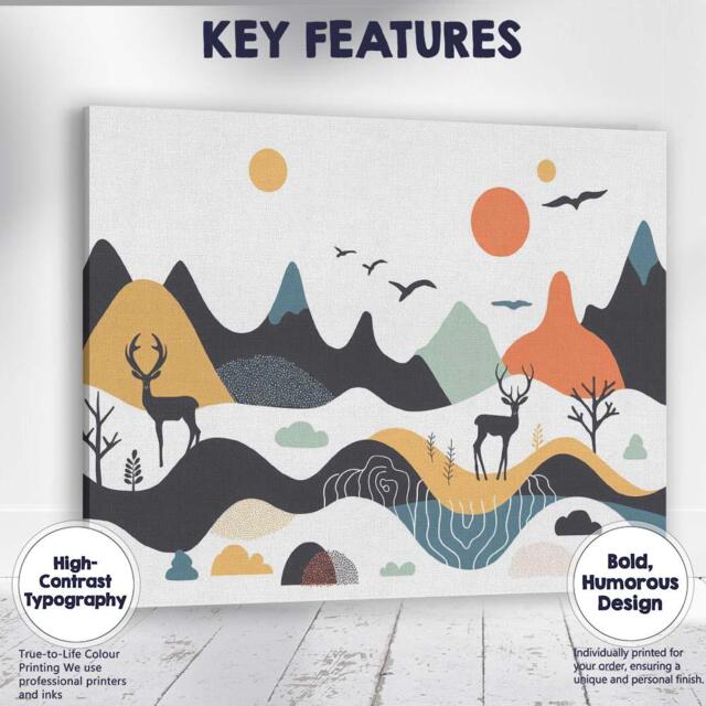 Minimalist Deer Mountain Wilderness Landscape Canvas Wall Art Print Decor Picture Ready To Hang - image 1