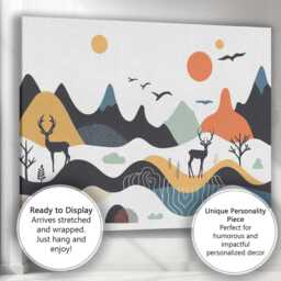 Minimalist Deer Mountain Wilderness Landscape Canvas Wall Art Print Decor Picture Ready To Hang - thumbnail 3