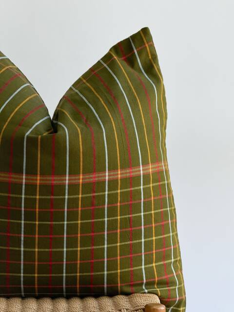 "Handmade Hemp Plaid Pillow Cover Vintage Chiangmai Textile - 26"" X 26" - image 1