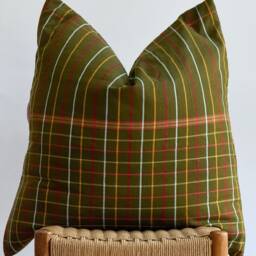 "Handmade Hemp Plaid Pillow Cover Vintage Chiangmai Textile - 26"" X 26" - thumbnail 2