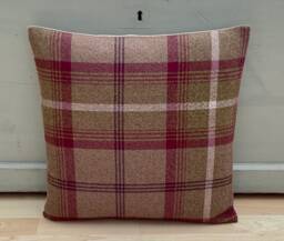 Handmade Balmoral Tartan Plaid Tweed Cushion Cover Heather Beige - thumbnail 1