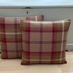 Handmade Balmoral Tartan Plaid Tweed Cushion Cover Heather Beige - thumbnail 2