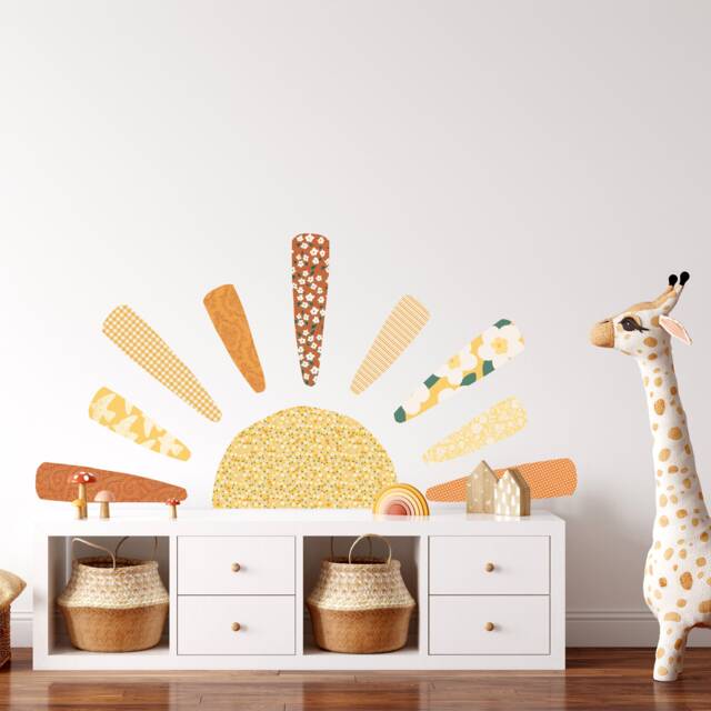 Large Patterned Fabric Sun Wall Sticker - Repositionable Nursery Decal Peel & Stick - image 1