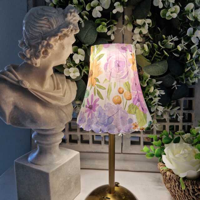 Cordless Touch Lamp. Beautiful Yellow & Purple Floral Decoupaged Usb Rechargeable Table Lamp.cordless Four Stand Colours - image 1