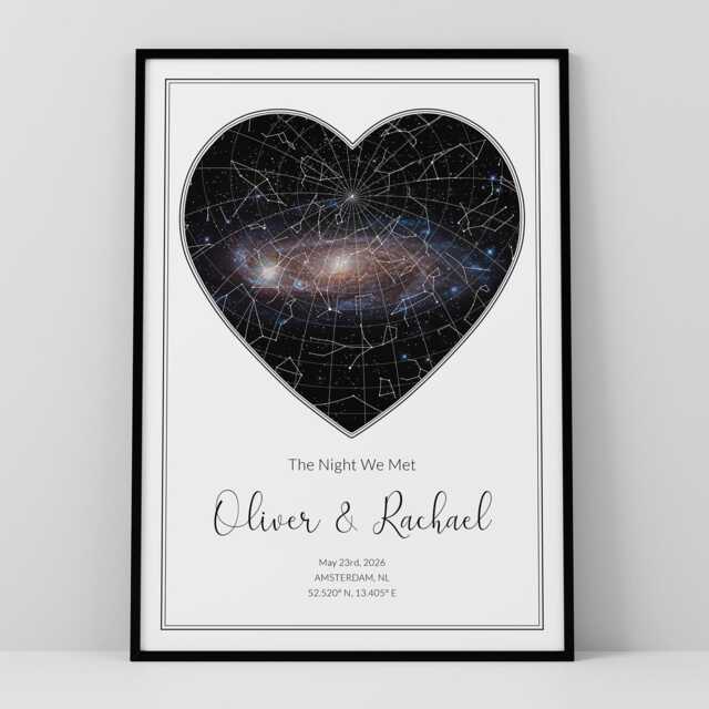 Personalised Star Map & Coordinates Print - Heart, Or Circle Design. Custom Night Sky - image 1